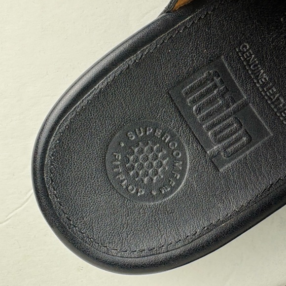 Fitflop Black Tan Leather Gladdie Slide Sandals 11 - Picture 3 of 7